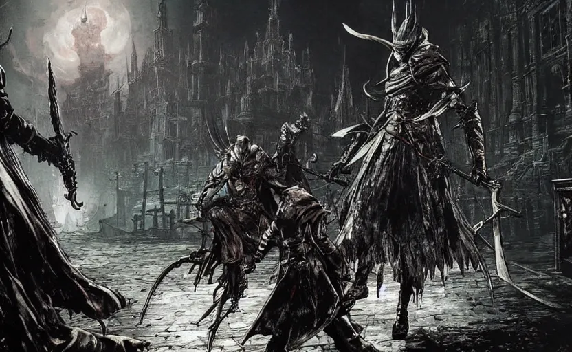 Image similar to bloodborne by yoji shinkawa and yoshitaka amano