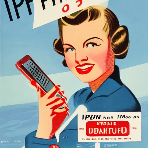 Image similar to iphone, advertising from 1 9 4 0 s america, 4 k, detailed