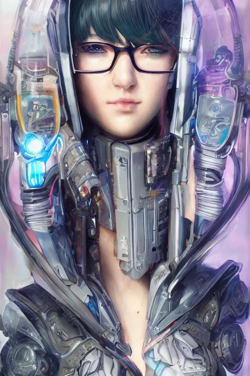 Image similar to Portrait of a cyberpunk cyborg , D&D, sci fi fantasy, intricate, richly detailed colored , art by Range Murata and Artgerm highly detailed, digital painting, trending on artstation, sharp focus, illustration, style of Stanley Artgerm,