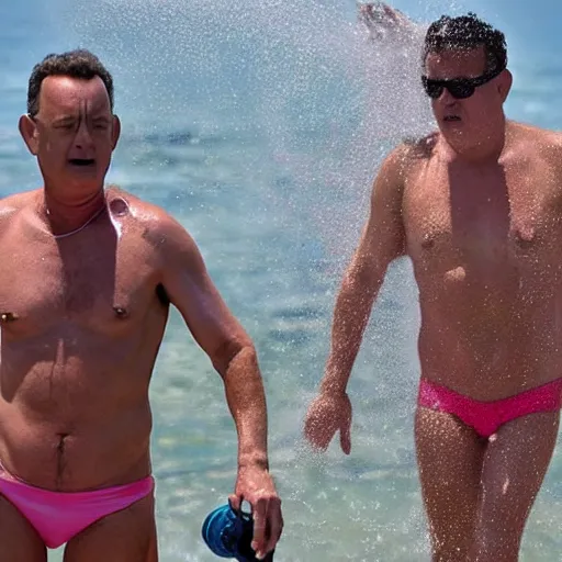 Tom Hanks Wearing A Pink Bikini Rinsing Himself Off In Stable Diffusion Openart