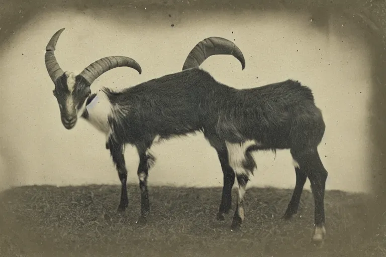 Image similar to a tintype photo of a goat/crab hybrid