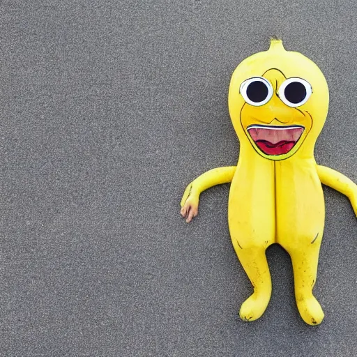 Image similar to a full body banana with legs and arms wearing an emma stone mask