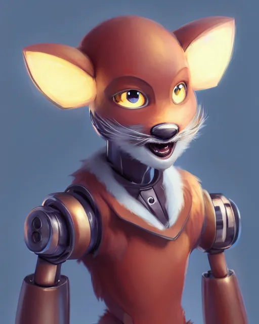 Image similar to character concept art of a cute young male anthropomorphic furry robot | | cute - fine - face, pretty face, key visual, realistic shaded perfect face, fine details by stanley artgerm lau, wlop, rossdraws, james jean, andrei riabovitchev, marc simonetti, and sakimichan, trending on artstation