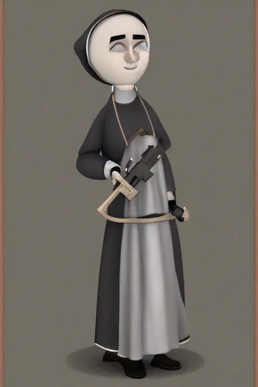 Image similar to male nun with a gun, Character design