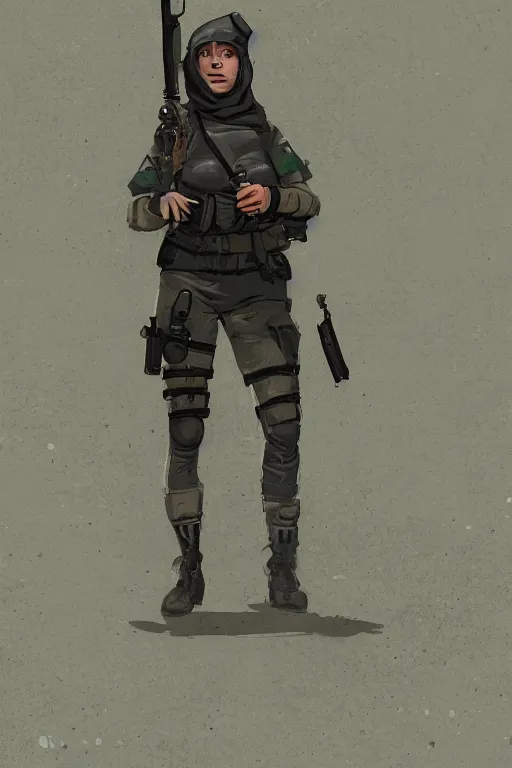 Image similar to medieval british sas female operative with the standard black uniform, artstation, trending on artstation, establishing shot, by simon stalenhag