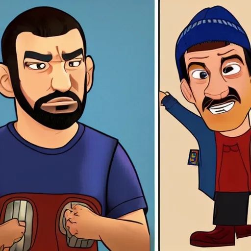 Image similar to niko and roman bellic from gta iv in disney pixar style