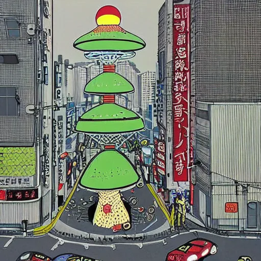 Image similar to nuclear mushroom in Tokyo by Toshio Saeki high detailed, view from street