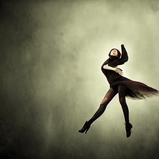 Image similar to a female vampire flying in a dark time, photomanipulation