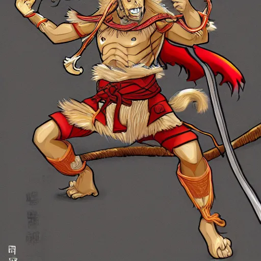 Prompt: sun wukong the monkey king in the art style of demon slayer