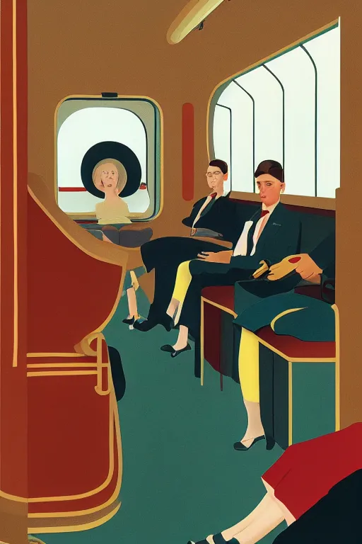 Image similar to scene from wes anderson train by helen lundeberg