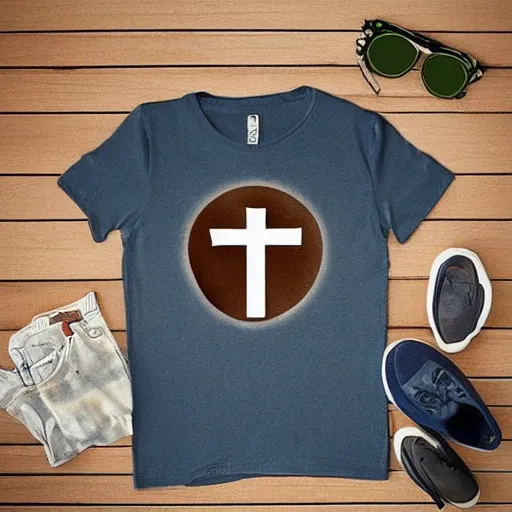 Prompt: “a t shirt design involving Christian religion and Jesus”