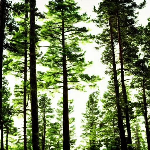 Prompt: brightgreen anime forest of pine trees