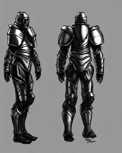 Image similar to artistic illustration of scifi plate armor standing pose deviantart artstation concept art 4k