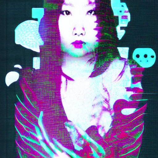 Prompt: biomorphic asian girl glitch art