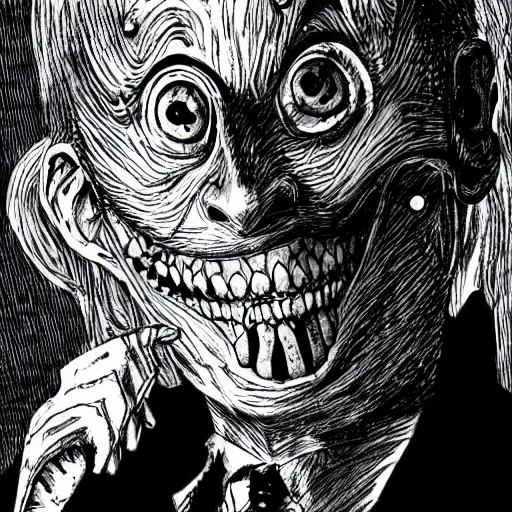 Image similar to smiling man, horror, nightmare, junji ito,