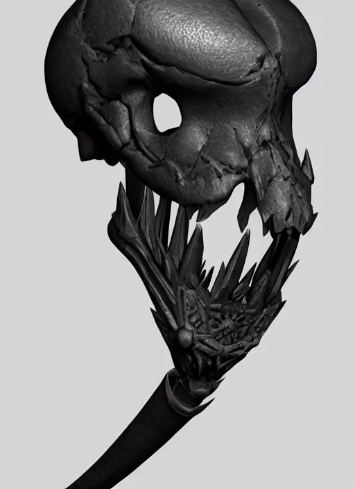 Image similar to a black long sword skull crest, orthographic, ornament, weapon, a 3 d render by dom qwek, front side views full, trending on polycount, artstation, hard surface modeling, rendered in maya, 3 ds max, blender, hd, vray