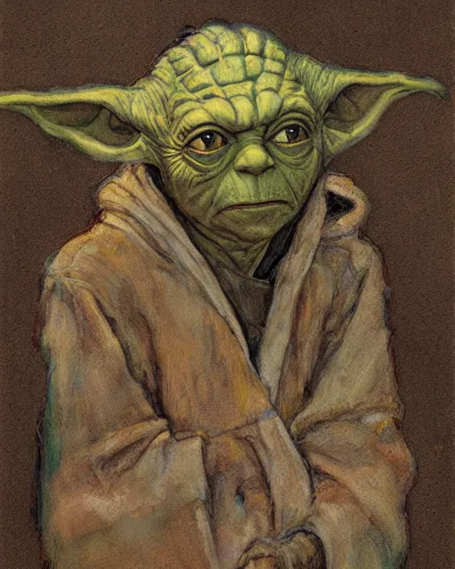 Prompt: portrait of yoda by greg rutkowski in the style of egon schiele