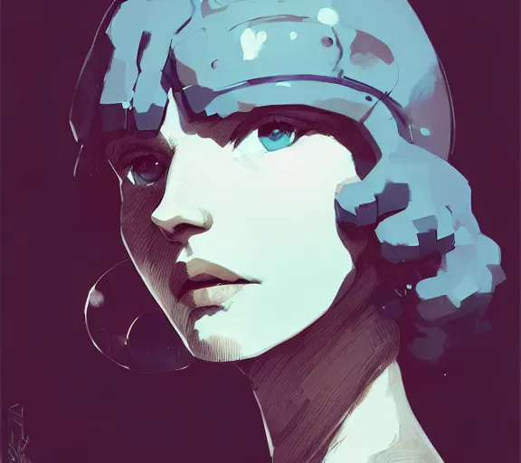 Image similar to portrait woman with short ginger curly hair with a sword, by atey ghailan, by greg rutkowski, by greg tocchini, by james gilleard, by joe fenton, by kaethe butcher, by ashley wood, dynamic lighting, gradient light blue, brown, blonde cream and white color scheme, grunge aesthetic