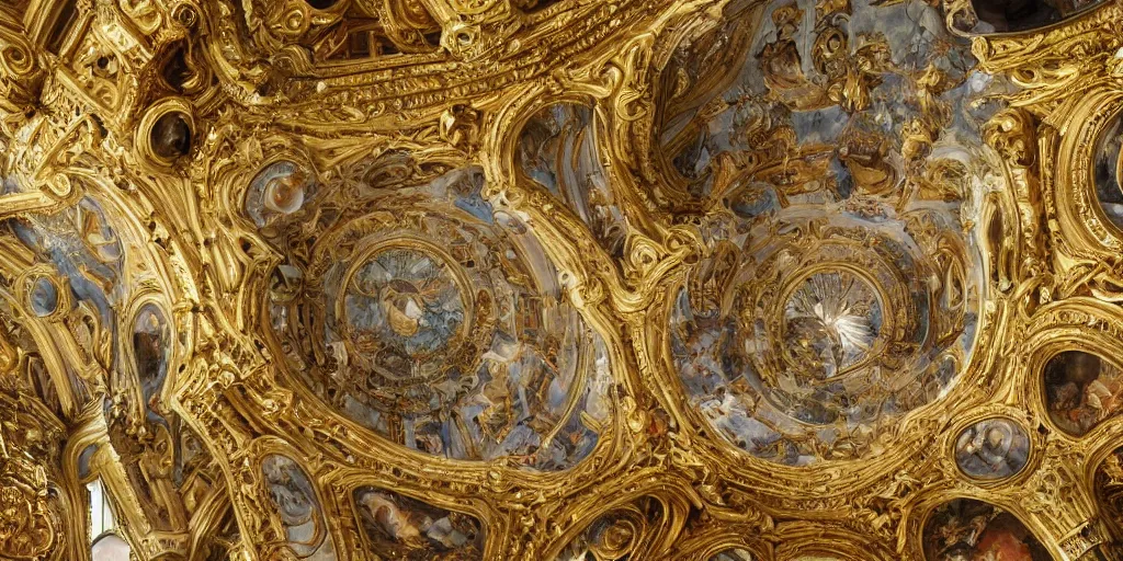 Image similar to beautiful!! ornate heavenly!! marble and gold rococo megastructure in the style of heironymus bosch, asymmetrical extremely intricate masterpiece, hyper detailed, hd