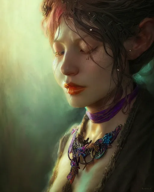 Image similar to portrait of a village witch, beautiful, fantasy, colorful, cinematic lighting, artstation, trending, highly detailed, focus, smooth, by hirohiko araki and yoshitaka amano