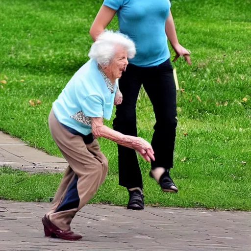 Image similar to taylor swift tripping old people in the park