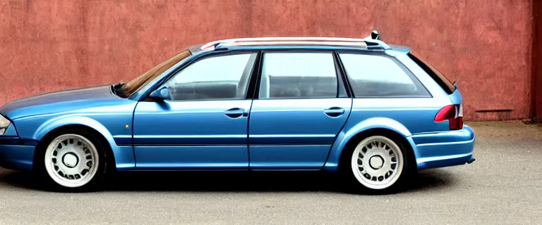 Prompt: Beater Denim Blue Audi A4 B6 Avant (2002) with patina, created by Barclay Shaw