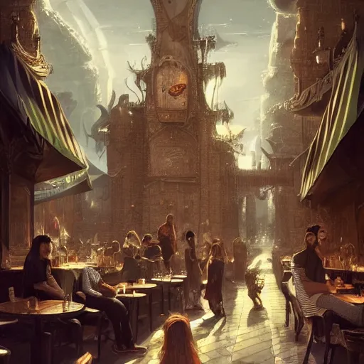 Prompt: family hanging out in brooklyn new york cafe, fantasy, intricate, elegant, highly detailed, digital painting, artstation, concept art, matte, sharp focus, illustration, art by aenaluck and roberto ferri and greg rutkowski, epic fantasy, digital painting