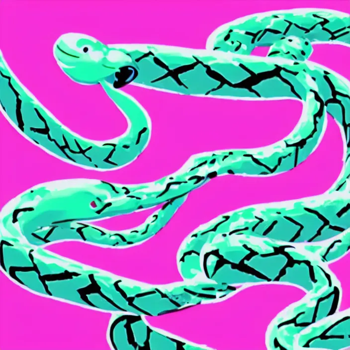 Prompt: A logo of a snake hissing ready to strike, with a vaporwave aesthetic.