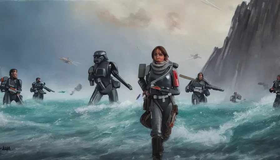 Image similar to concept art of rogue one, cinematic shot, oil painting by jama jurabaev, brush hard, artstation, for aaa game, high quality, brush stroke