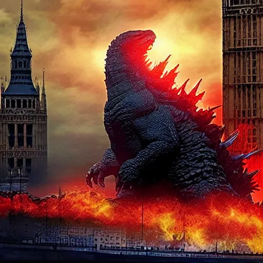 Image similar to godzilla destroying big ben