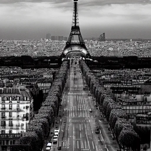 Image similar to Paris street in the Twilight Zone, strange things happening