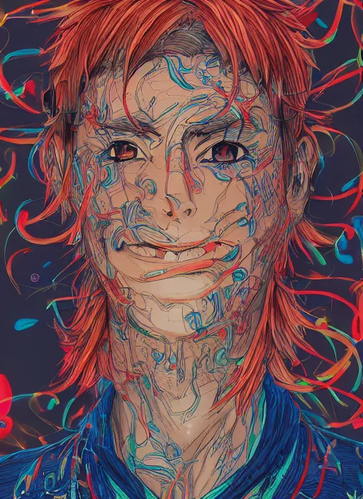 Prompt: portrait of happy anime boy, an ultrafine detailed illustration by james jean, intricate linework, bright colors, final fantasy, behance contest winner, vanitas, angular, altermodern, unreal engine 5 highly rendered, global illumination, radiant light, detailed and intricate environment
