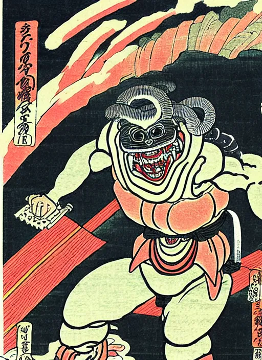 Image similar to the terminator as a yokai illustrated by kawanabe kyosai and toriyama sekien