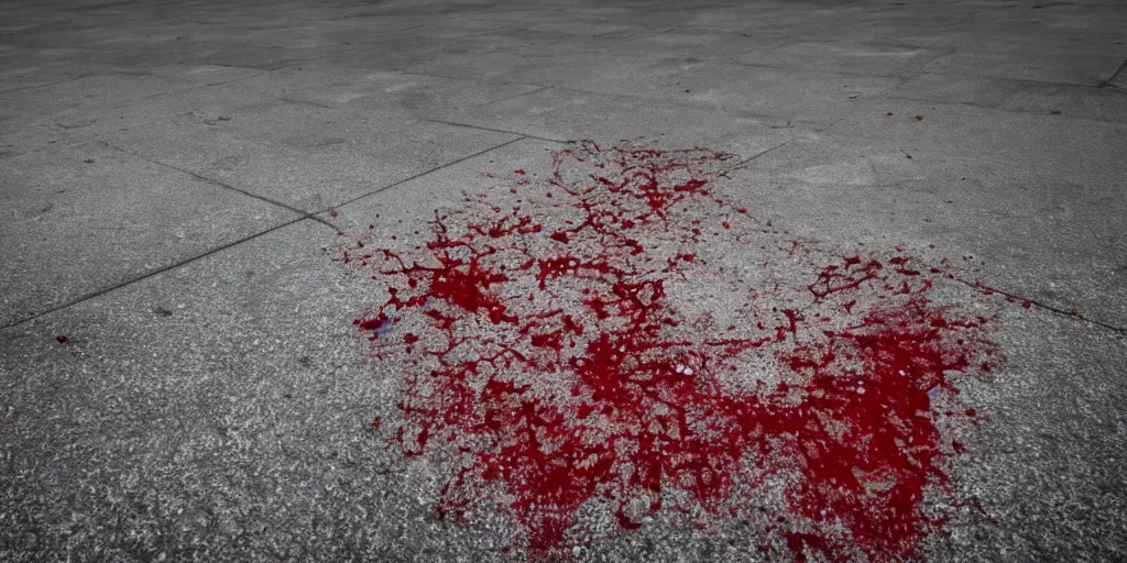 Prompt: Crown with red dye splattered, on the concrete ground, cinematic, cinematic lighting, 8k, ultra-detailed, ultra-realistic, hyper-realistic, high detailed