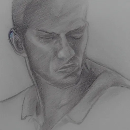 Image similar to a drawn man in the jacked stand in rain. pencil sketch.