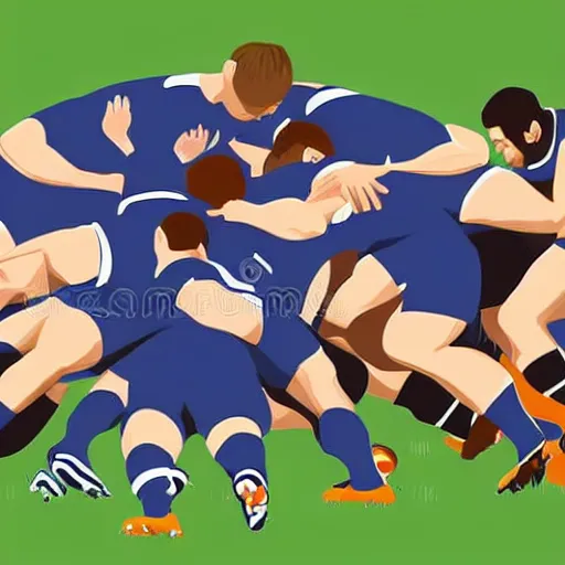 Image similar to closeup of rugby scrum, vector illustration