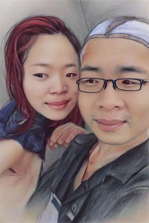 Image similar to last selfie before train accident, realistic, sketch and art by jacqueline e, mongezi ncaphayi, color by bo feng lin