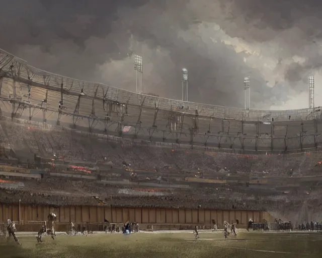 Image similar to a football stadium in the style of napoleonic france architecture, art by greg rutkowski and artgerma, stunning concept art, exterior design