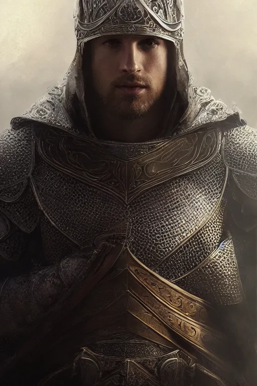 Image similar to king arthur's knight, close-up portrait, powerfull, intricate, elegant, volumetric lighting, scenery, digital painting, highly detailed, artstation, sharp focus, illustration, concept art, ruan jia, steve mccurry