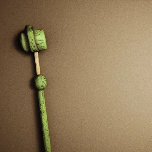 Prompt: short wooden cane with green slime on it, octane render