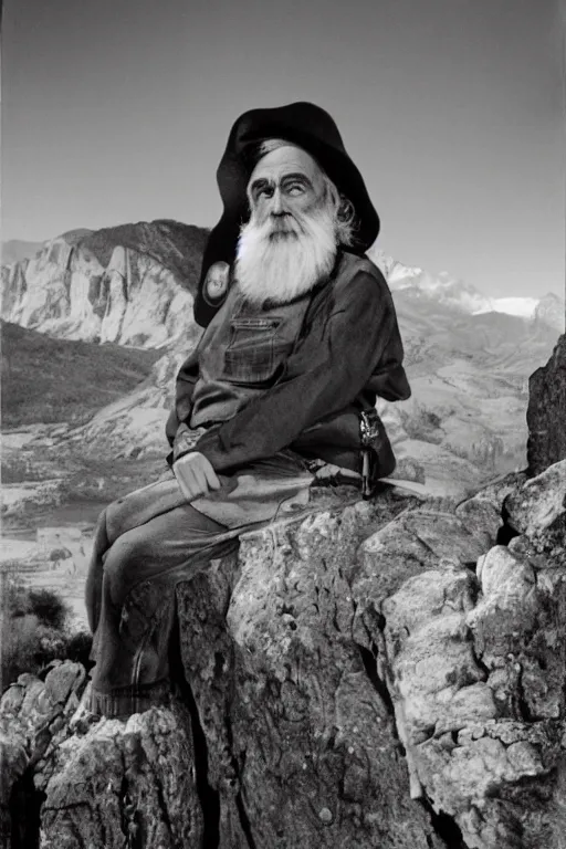 Image similar to a portrait of a character in a scenic environment by Ansel Adams