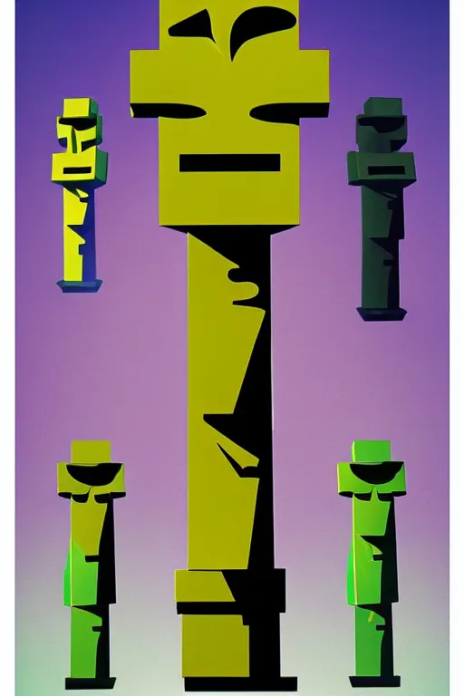 Image similar to cubist moai statue cutout digital illustration cartoon colorful beeple