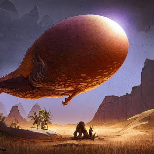 Image similar to epic cracked dinosaur egg, magical, backlighting, dramatic lighting, epic cinematic lighting, epic composition, hyper detailed, highly detailed, hyper realistic, in the style of moebius, james jean, mcbess!!!, cinematic, highly detailed, award winning, 8 k photorealistic