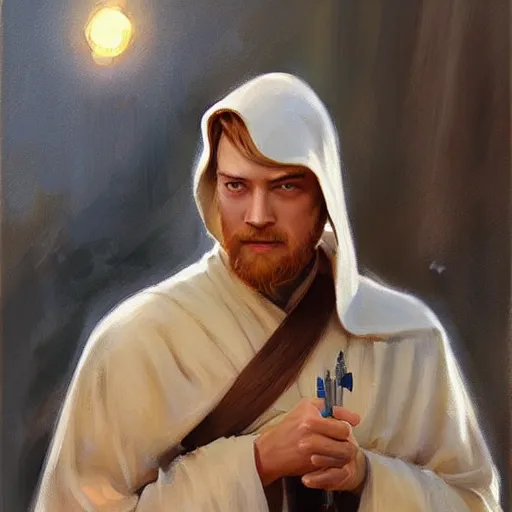 Image similar to Obi-Wan Kenobi, painting by Vladimir Volegov