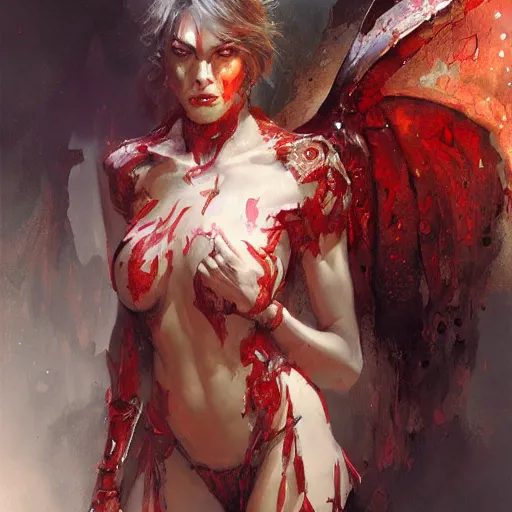 Prompt: very attractive demon queen with red eyes painting by gaston bussiere, craig mullins, luis rollo, torso portrait, digital painting, highly detailed, artstation, sharp focus, illustration, concept art, hd