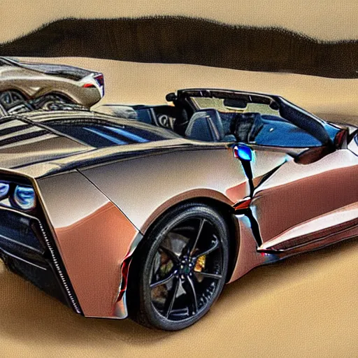 Image similar to portrait of a corvette convertible, champagne, hybrid, digital art