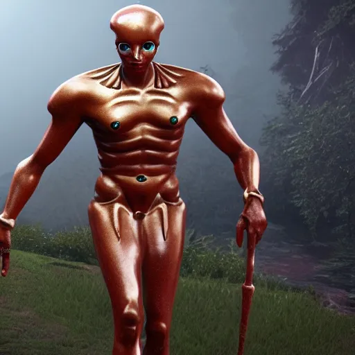 Image similar to a beautiful athletic male alien god that looks like vishnu, unreal engine 5, cinematic, realistic