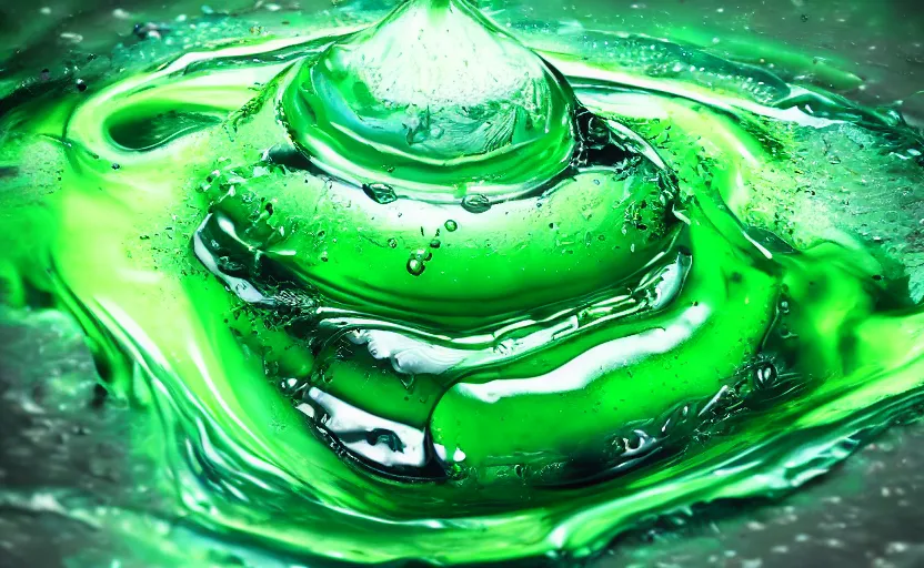 Image similar to warlock sumerge, beautiful green liquid, green oozing pool pit, cinematic lighting, various refining methods, micro macro autofocus, ultra definition, award winning photo