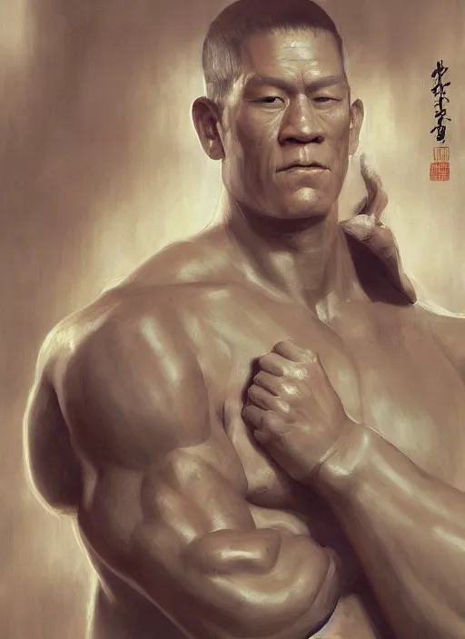 Prompt: !dream portrait of Chinese John Cena in Peterson in a luxurious Chinese theme temple, sigma male, Buddha statues, digital painting, concept art, smooth, sharp focus, illustration, from Metal Gear, by Ruan Jia and Mandy Jurgens and William-Adolphe Bouguereau, Artgerm