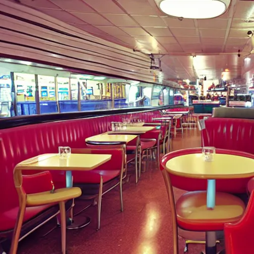 Image similar to 2 0 0 1 y 2 k diner, tables repeat endlessly 8 5 mm f / 1 1 interior photography two point perspective